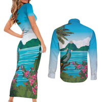 Saint Lucia Island Couples Matching Short Sleeve Bodycon Dress and Long Sleeve Button Shirt Pitons Landscape