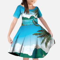 Saint Lucia Island Family Matching Mermaid Dress and Hawaiian Shirt Pitons Landscape