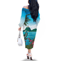 Saint Lucia Island Family Matching Off The Shoulder Long Sleeve Dress and Hawaiian Shirt Pitons Landscape