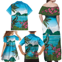 Saint Lucia Island Family Matching Off Shoulder Maxi Dress and Hawaiian Shirt Pitons Landscape