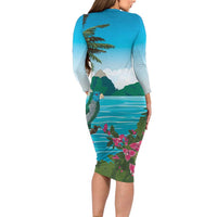 Saint Lucia Island Long Sleeve Bodycon Dress Pitons Landscape