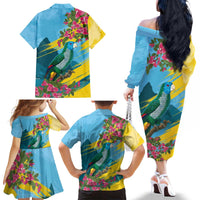 Saint Lucia Family Matching Off The Shoulder Long Sleeve Dress and Hawaiian Shirt Tropical Vibes