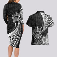 Personalised Polynesian Couples Matching Long Sleeve Bodycon Dress and Hawaiian Shirt Bulldog With Polynesian Patterns LT7 - Wonder Print Shop
