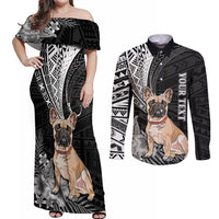 Personalised Polynesian Couples Matching Off Shoulder Maxi Dress and Long Sleeve Button Shirts Bulldog With Polynesian Patterns LT7 - Wonder Print Shop