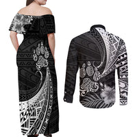 Personalised Polynesian Couples Matching Off Shoulder Maxi Dress and Long Sleeve Button Shirts Bulldog With Polynesian Patterns LT7 - Wonder Print Shop