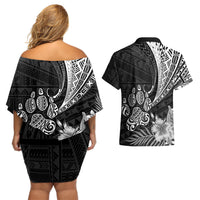 Personalised Polynesian Couples Matching Off Shoulder Short Dress and Hawaiian Shirt Bulldog With Polynesian Patterns LT7 - Wonder Print Shop