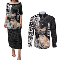 Personalised Polynesian Couples Matching Puletasi Dress and Long Sleeve Button Shirts Bulldog With Polynesian Patterns LT7 - Wonder Print Shop