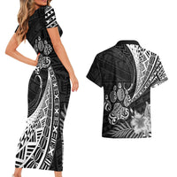 Personalised Polynesian Couples Matching Short Sleeve Bodycon Dress and Hawaiian Shirt Bulldog With Polynesian Patterns LT7 - Wonder Print Shop