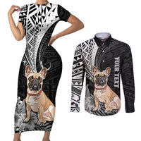 Personalised Polynesian Couples Matching Short Sleeve Bodycon Dress and Long Sleeve Button Shirts Bulldog With Polynesian Patterns LT7 - Wonder Print Shop