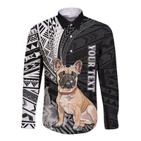 Personalised Polynesian Long Sleeve Button Shirt Bulldog With Polynesian Patterns - Wonder Print Shop