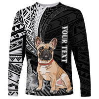 Personalised Polynesian Long Sleeve Shirt Bulldog With Polynesian Patterns - Wonder Print Shop