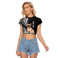 Personalised Polynesian Raglan Cropped T Shirt Bulldog With Polynesian Patterns - Wonder Print Shop
