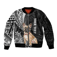 Personalised Polynesian Sleeve Zip Bomber Jacket Bulldog With Polynesian Patterns - Wonder Print Shop