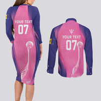 Barbados Cricket Custom Couples Matching Long Sleeve Bodycon Dress and Long Sleeve Button Shirt Royal Champions - Tropical Vibes - Wonder Print Shop