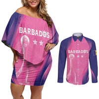 Barbados Cricket Custom Couples Matching Off Shoulder Short Dress and Long Sleeve Button Shirt Royal Champions - Tropical Vibes - Wonder Print Shop
