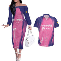 Barbados Cricket Custom Couples Matching Off The Shoulder Long Sleeve Dress and Hawaiian Shirt Royal Champions - Tropical Vibes - Wonder Print Shop