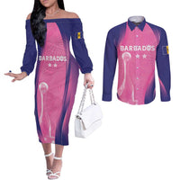 Barbados Cricket Custom Couples Matching Off The Shoulder Long Sleeve Dress and Long Sleeve Button Shirt Royal Champions - Tropical Vibes - Wonder Print Shop