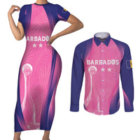 Barbados Cricket Custom Couples Matching Short Sleeve Bodycon Dress and Long Sleeve Button Shirt Royal Champions - Tropical Vibes - Wonder Print Shop