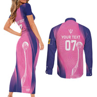 Barbados Cricket Custom Couples Matching Short Sleeve Bodycon Dress and Long Sleeve Button Shirt Royal Champions - Tropical Vibes - Wonder Print Shop