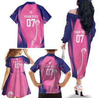 Barbados Cricket Custom Family Matching Off The Shoulder Long Sleeve Dress and Hawaiian Shirt Royal Champions - Tropical Vibes - Wonder Print Shop