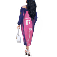 Barbados Cricket Custom Off The Shoulder Long Sleeve Dress Royal Champions - Tropical Vibes - Wonder Print Shop