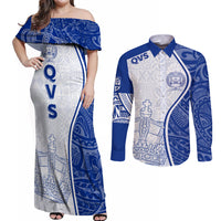 Personalised Queen Victoria School Couples Matching Off Shoulder Maxi Dress and Long Sleeve Button Shirts QVS Old Boys LT7 - Wonder Print Shop