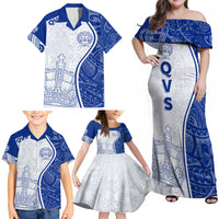 Personalised Queen Victoria School Family Matching Off Shoulder Maxi Dress and Hawaiian Shirt QVS Old Boys LT7 - Wonder Print Shop