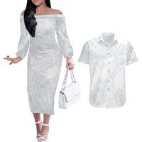 Samoa White Sunday Couples Matching Off The Shoulder Long Sleeve Dress and Hawaiian Shirt Hibiscus Special LT7 - Wonder Print Shop
