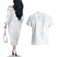 Samoa White Sunday Couples Matching Off The Shoulder Long Sleeve Dress and Hawaiian Shirt Hibiscus Special LT7 - Wonder Print Shop