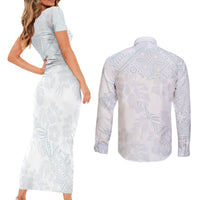 Samoa White Sunday Couples Matching Short Sleeve Bodycon Dress and Long Sleeve Button Shirts Hibiscus Special LT7 - Wonder Print Shop