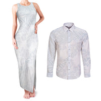 Samoa White Sunday Couples Matching Tank Maxi Dress and Long Sleeve Button Shirts Hibiscus Special LT7 - Wonder Print Shop