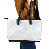 Samoa White Sunday Leather Tote Bag Hibiscus Special - Wonder Print Shop