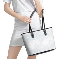 Samoa White Sunday Leather Tote Bag Hibiscus Special - Wonder Print Shop