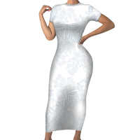 Samoa White Sunday Short Sleeve Bodycon Dress Hibiscus Special - Wonder Print Shop