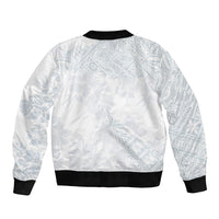 Samoa White Sunday Sleeve Zip Bomber Jacket Hibiscus Special - Wonder Print Shop