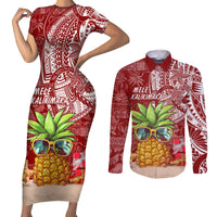 Mele Kalikimaka Hawaii Christmas Couples Matching Short Sleeve Bodycon Dress and Long Sleeve Button Shirt Pineapple Party LT7 - Wonder Print Shop