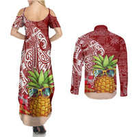 Mele Kalikimaka Hawaii Christmas Couples Matching Summer Maxi Dress and Long Sleeve Button Shirt Pineapple Party LT7 - Wonder Print Shop