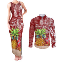 Mele Kalikimaka Hawaii Christmas Couples Matching Tank Maxi Dress and Long Sleeve Button Shirt Pineapple Party LT7 - Wonder Print Shop