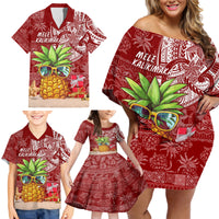 Mele Kalikimaka Hawaii Christmas Family Matching Off Shoulder Short Dress and Hawaiian Shirt Pineapple Party LT7 - Wonder Print Shop