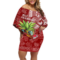 Mele Kalikimaka Hawaii Christmas Family Matching Off Shoulder Short Dress and Hawaiian Shirt Pineapple Party LT7 - Wonder Print Shop