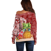 Mele Kalikimaka Hawaii Christmas Off Shoulder Sweater Pineapple Party - Wonder Print Shop