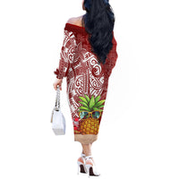 Mele Kalikimaka Hawaii Christmas Off The Shoulder Long Sleeve Dress Pineapple Party - Wonder Print Shop