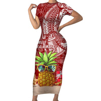 Mele Kalikimaka Hawaii Christmas Short Sleeve Bodycon Dress Pineapple Party - Wonder Print Shop