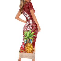 Mele Kalikimaka Hawaii Christmas Short Sleeve Bodycon Dress Pineapple Party - Wonder Print Shop