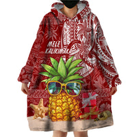 Mele Kalikimaka Hawaii Christmas Wearable Blanket Hoodie Pineapple Party - Wonder Print Shop