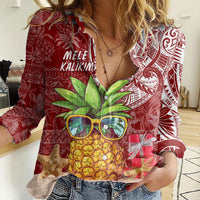 Mele Kalikimaka Hawaii Christmas Women Casual Shirt Pineapple Party - Wonder Print Shop