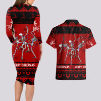 Christmas Couples Matching Long Sleeve Bodycon Dress and Hawaiian Shirt Jolly Skull Merry Creepmas LT7 - Wonder Print Shop