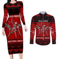 Christmas Couples Matching Long Sleeve Bodycon Dress and Long Sleeve Button Shirt Jolly Skull Merry Creepmas LT7 - Wonder Print Shop