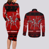 Christmas Couples Matching Long Sleeve Bodycon Dress and Long Sleeve Button Shirt Jolly Skull Merry Creepmas LT7 - Wonder Print Shop