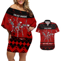 Christmas Couples Matching Off Shoulder Short Dress and Hawaiian Shirt Jolly Skull Merry Creepmas LT7 - Wonder Print Shop